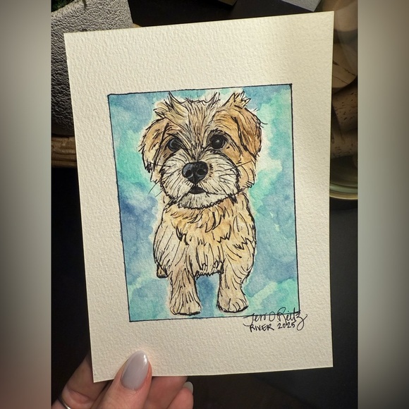 CUSTOM Watercolor and Pen Pet Portrait 5x7 - Picture 13 of 14